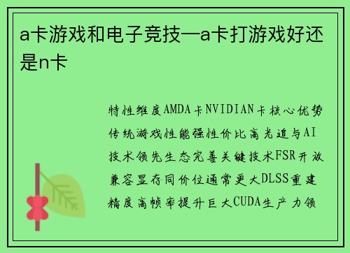 a卡游戏和电子竞技—a卡打游戏好还是n卡
